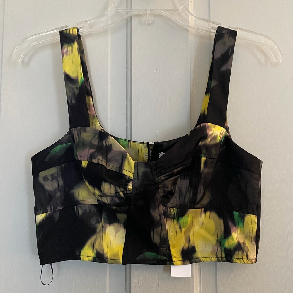 Topshop Black and Yellow Floral Crop Top